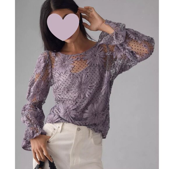 Anthropologie Tops - Anthropologie Eva Franco Lace Floral Blouse Purple M